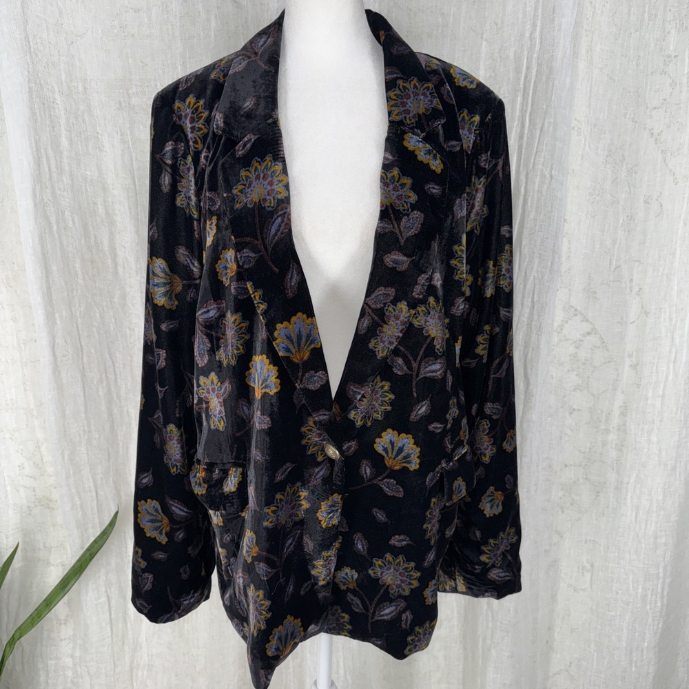 Rachel Zoe Floral Velvet Blazer XL Whimsigoth Boho Chic Dark Romantic Indie 90s